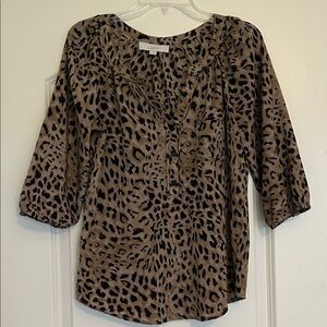 LOFT Women's Animal Print Blouse - Brown and Black